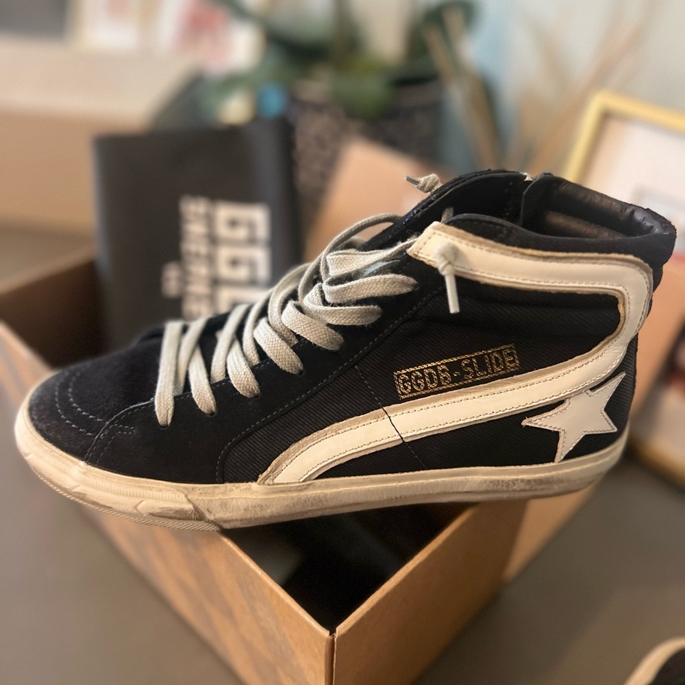 Slide sneakers in canvas with contrast star and eyelet threading, sz 38